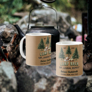 Caneca De Café Camp Bach Rustic Evergreen Trees & Campfire Kraft