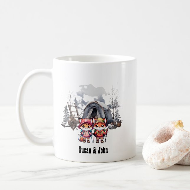 Caneca De Café Campanha de inverno na neve no Natal Fox do Casal  (Com Donut)