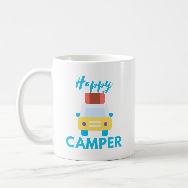 Caneca De Café Camper Feliz com Carro Amarelo/Branco com Bagagem (Esquerda)