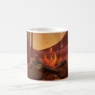 Caneca De Café Campfire na floresta.