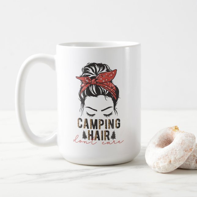 Caneca De Café Camping Hair Não se importa (Com Donut)