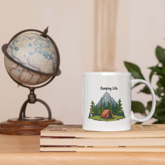 Caneca De Café Camping Life, com uma tenda no bosque (Criador carregado)