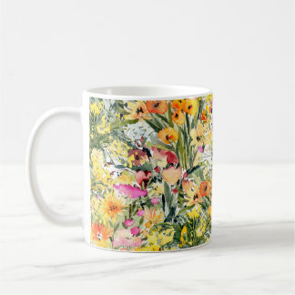 Caneca De Café Campo das flores pequenas: Aquarela Brilhante.