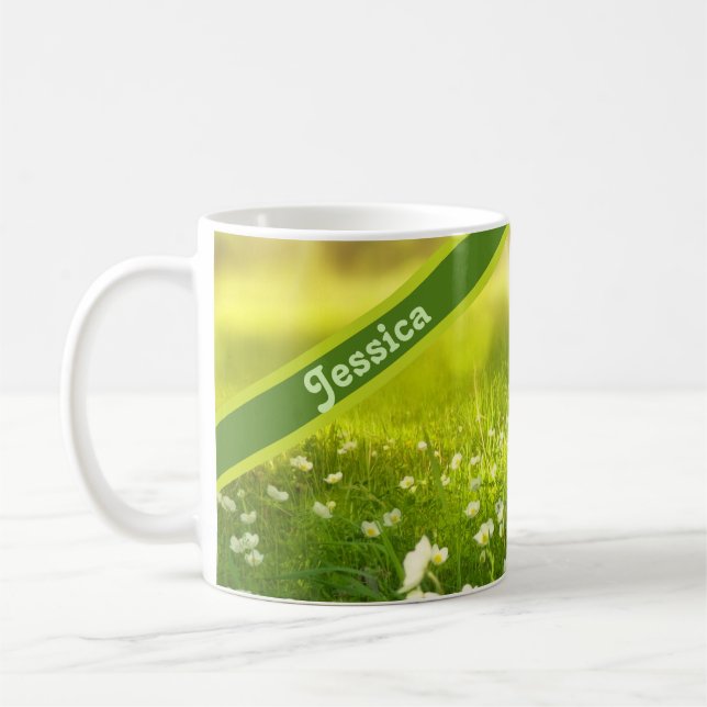 Caneca De Café Campo de Flor de Verão Personalizado (Esquerda)