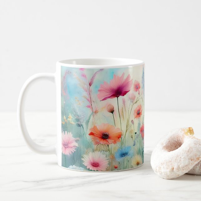 Caneca De Café Campo de flores silvestres (Com Donut)