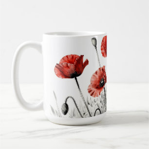 Caneca De Café Campo de Flores Vibrantes de Papoula Vermelha