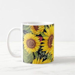 Caneca De Café Campo de girassóis: fundo preto de aquarela
