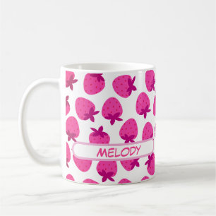 Caneca De Café campo de morango rosa fruta natural de verão inici