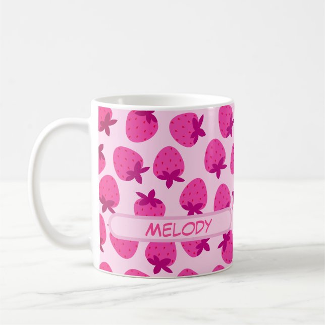 Caneca De Café campo de morango rosa fruta natural de verão inici (Esquerda)