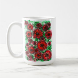 Caneca De Café Campo de Papoulas Vermelhas Arte Botânica em Linha