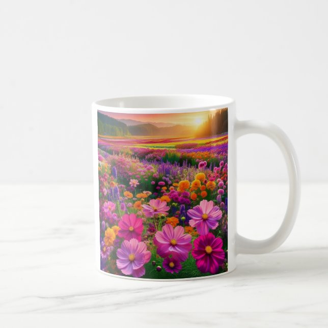 Caneca De Café Campo de Radiação de Flor Selvagem Personalizável (Direita)
