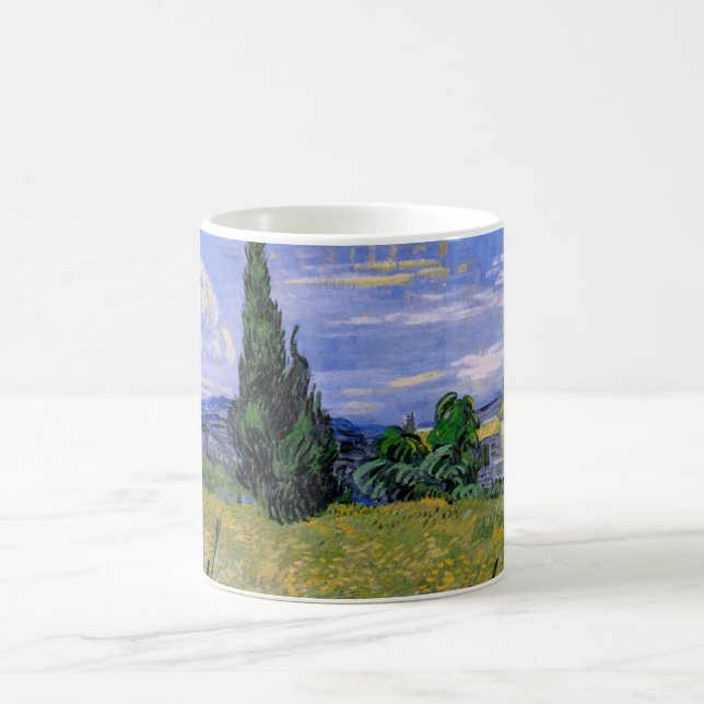 Caneca De Café Campo de trigo verde com Cypress por Vincent van G (Centro)