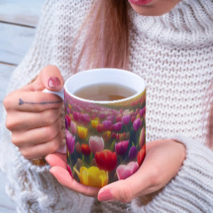 Caneca De Café Campo de Tulipas Vibrante no Bloom de Cheio