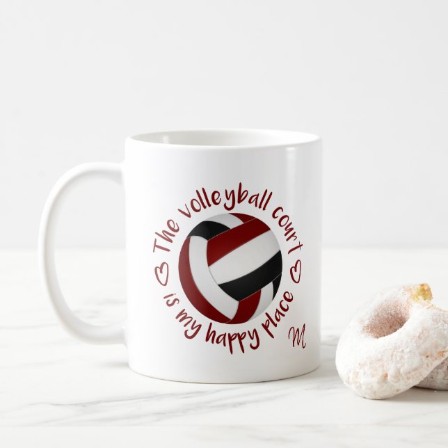Caneca De Café campo de vôlei preto de maroon meu lugar feliz (Com Donut)