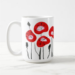 Caneca De Café Campo Vermelho Moderno de Poppies Abstrato Floral