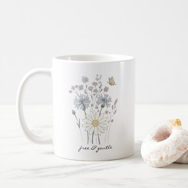 Caneca De Café Campo vibrante de flores silvestres  (Com Donut)
