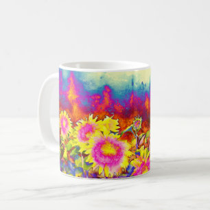 Caneca De Café Campos de girassol com cor de água borda borbulhan