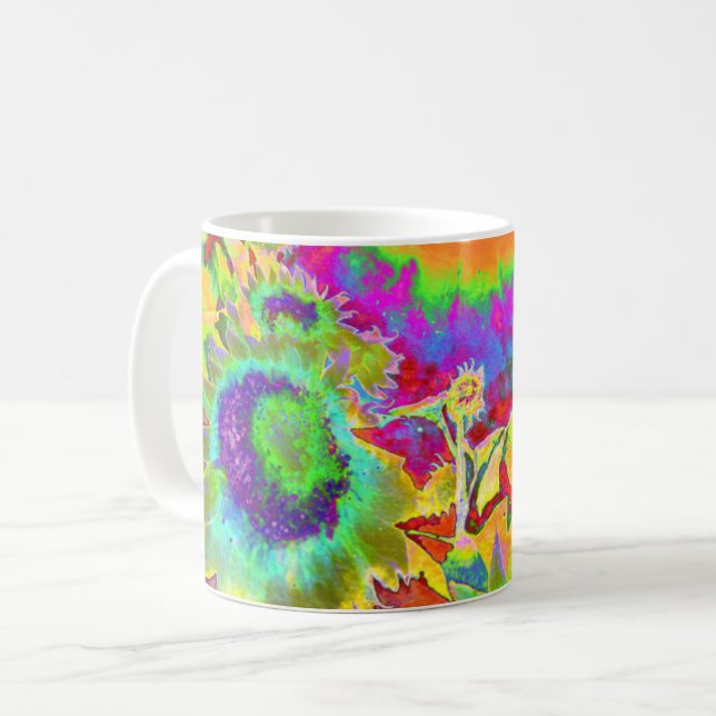 Caneca De Café Campos de girassol de abstrato retro Elegante (Frente Esquerda)
