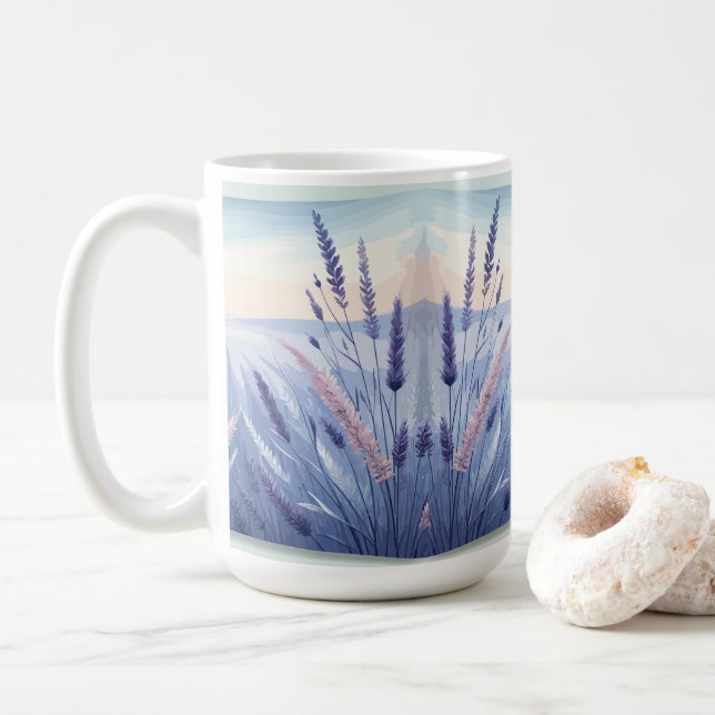 Caneca De Café Campos de Lavanda Elegante, Jardim de Lavanda (Com Donut)