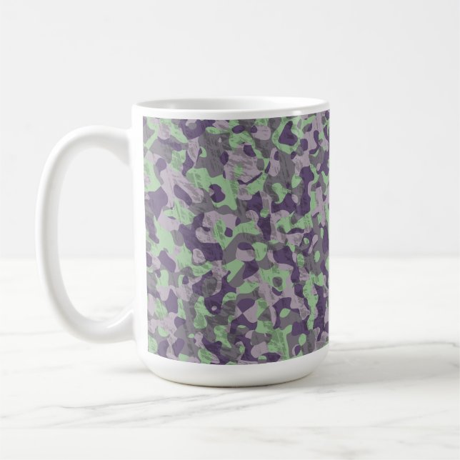 Caneca De Café camuflagem abstrata verde e roxa (Esquerda)