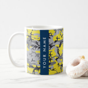 Caneca De Café Camuflagem Amarela e Cinza Seu nome Personaliza