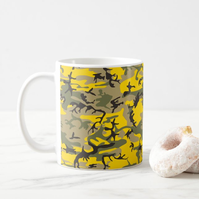 Caneca De Café Camuflagem Amarela e Verde, Militar, Exército (Com Donut)
