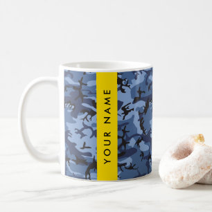 Caneca De Café Camuflagem Azul Marinho Personalize seu nome
