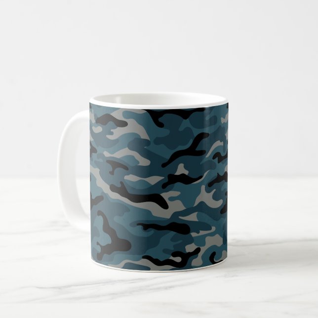 Caneca De Café Camuflagem Azul Noite (Frente Esquerda)