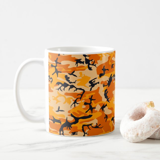 Caneca De Café Camuflagem Laranja, Militar, Exército (Com Donut)