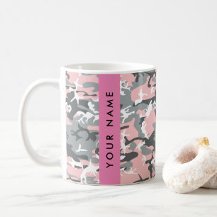 Caneca De Café Camuflagem rosa e Cinza Seu nome Personaliza