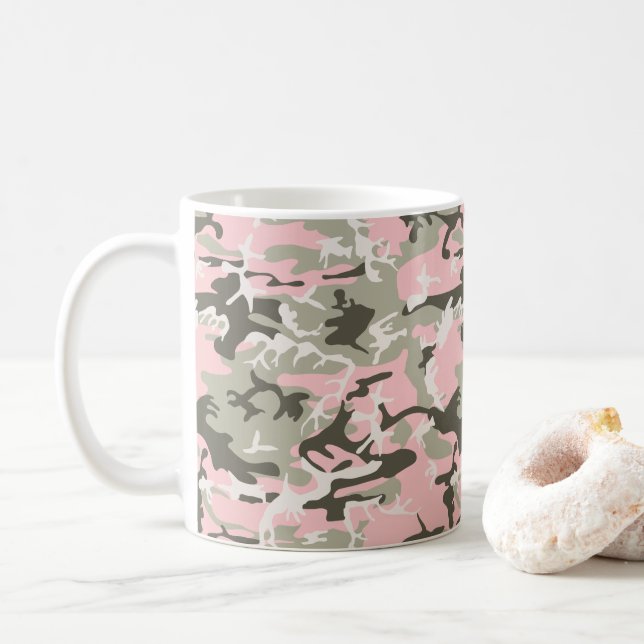 Caneca De Café Camuflagem rosa e verde, Militares, Exército (Com Donut)