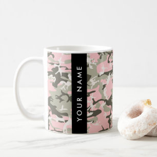 Caneca De Café Camuflagem Rosa e Verde Personalize seu nome