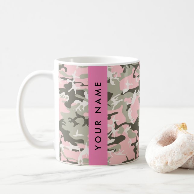 Caneca De Café Camuflagem rosa e verde Seu nome personaliza (Com Donut)