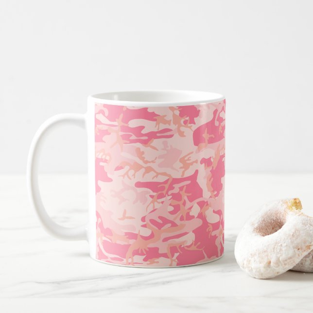 Caneca De Café Camuflagem Rosa, Militar, Exército (Com Donut)