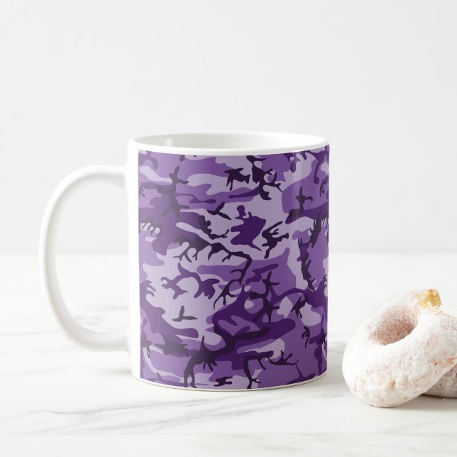 Caneca De Café Camuflagem Roxa, Militar, Exército (Com Donut)