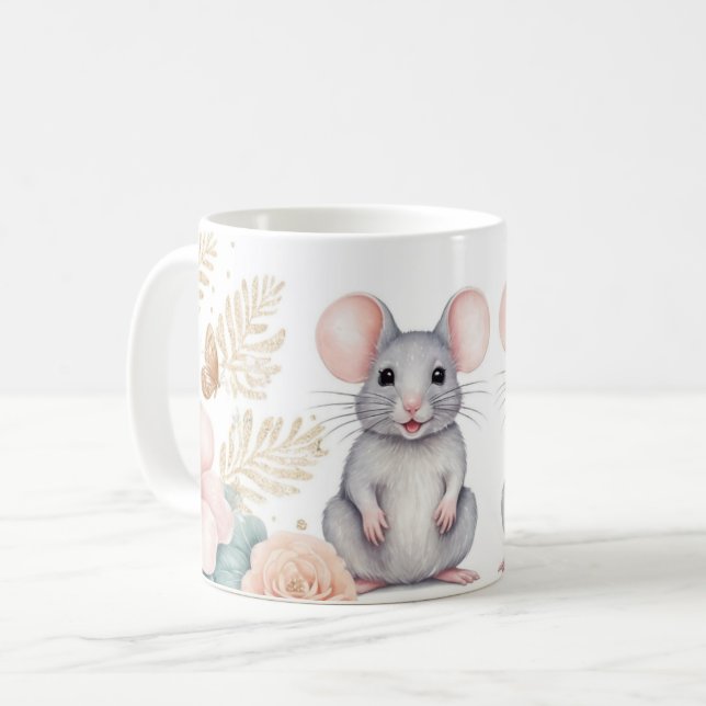 Caneca De Café Camundongos e fantasia floral (Frente Esquerda)