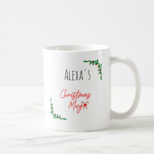 Caneca De Café Cana de Açúcar de Natal Personalizada Holly Berry