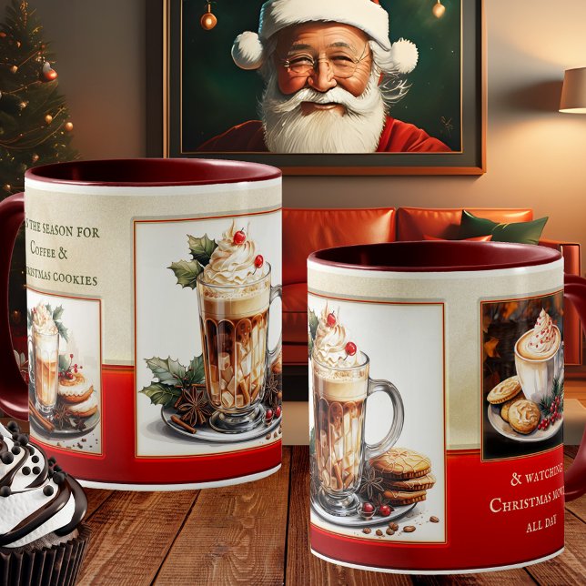 Caneca De Café Cana de Natal Preguiçosa (Christmas mug featuring watercolor paintings of sweet coffee and cookies.)
