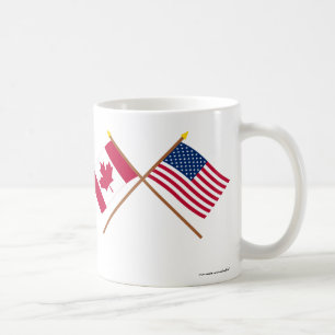 Caneca De Café Canadá e bandeiras cruzadas os Estados Unidos
