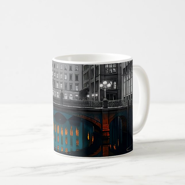 Caneca De Café Canal Bridge Glow (Frente Esquerda)