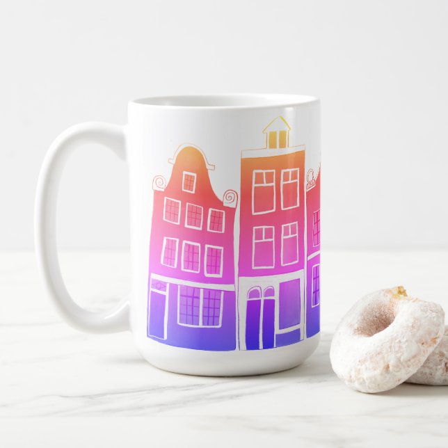 Caneca De Café Canal Houses Row Amsterdam Holland Holanda Sunset (Com Donut)