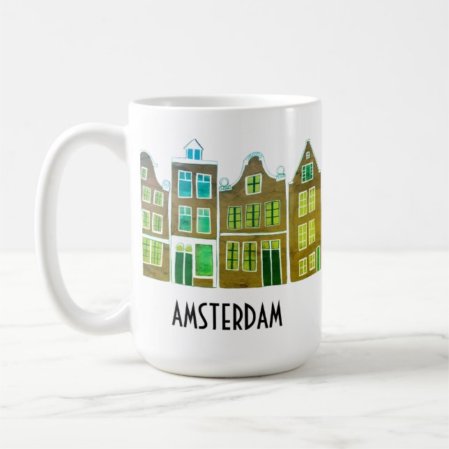 Caneca De Café Canal Houses Row Amsterdam Holland Viagem Holandês (Esquerda)