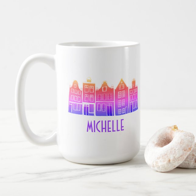 Caneca De Café Canal PERSONALIZADO Casas Row Amsterdam Holanda (Com Donut)