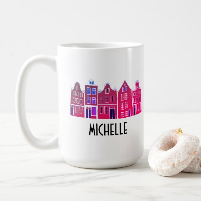 Caneca De Café Canal PERSONALIZADO Casas Row Amsterdam Holanda (Com Donut)