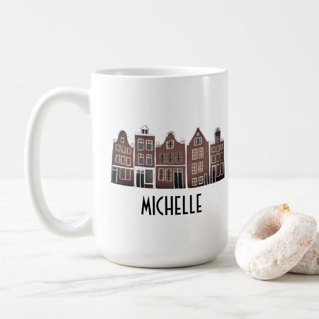 Caneca De Café Canal PERSONALIZADO Casas Row Amsterdam Holanda (Com Donut)