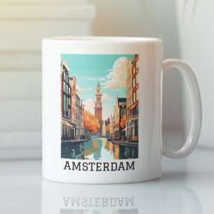 Caneca De Café Canal Viagem de Amesterdã Países Baixos