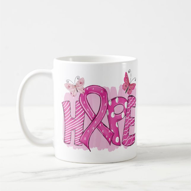 Caneca De Café CANCER da Mama do Guerreiro da Fita Rosa ESPERA (Esquerda)