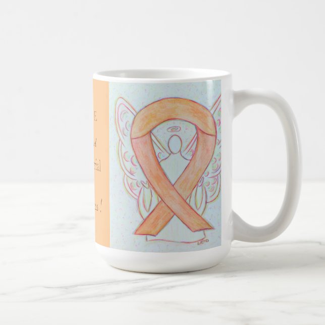 Caneca De Café Cancer Endometrial Sensibilização Ribbon Angel Mug (Direita)