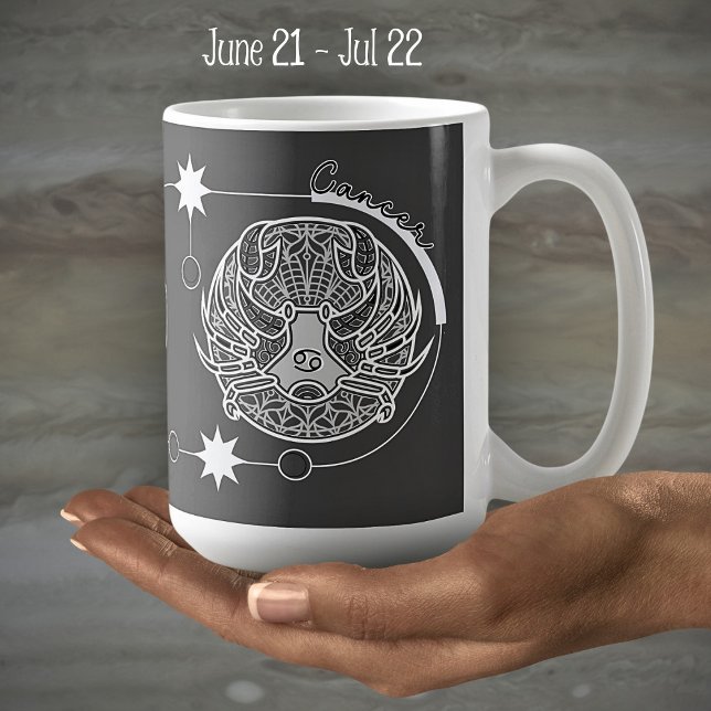 Caneca De Café Cancer - Símbolo Zodiac Astrologia Mandala Cinza B (Criador carregado)