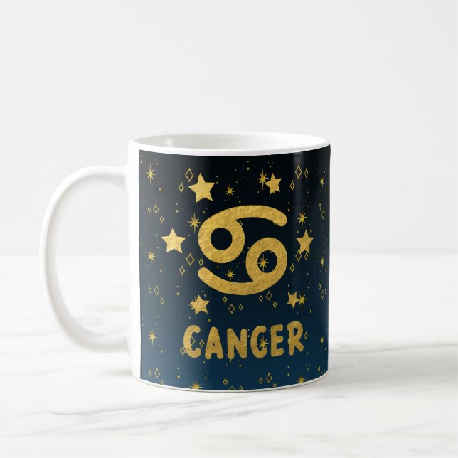 Caneca De Café Cancer Zodiac Blue e Dourada Astrologia Mug (Esquerda)